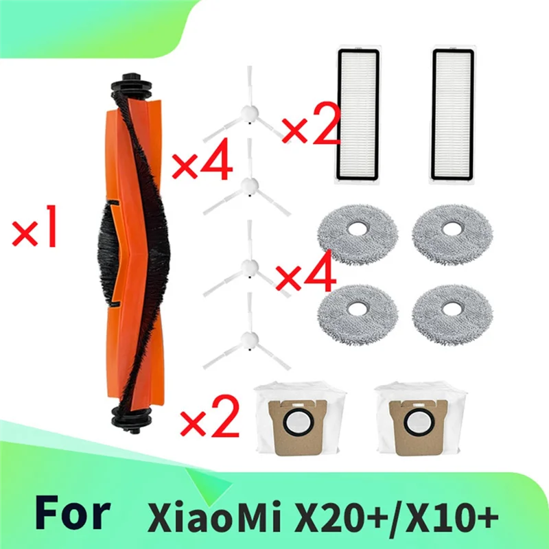 BAAM-For Xiaomi X20 + /X10 + ملحقات آلة الكنس مجموعة 13 قطعة تتضمن أكياس الغبار لمرشح الممسحة الجانبية الرئيسية