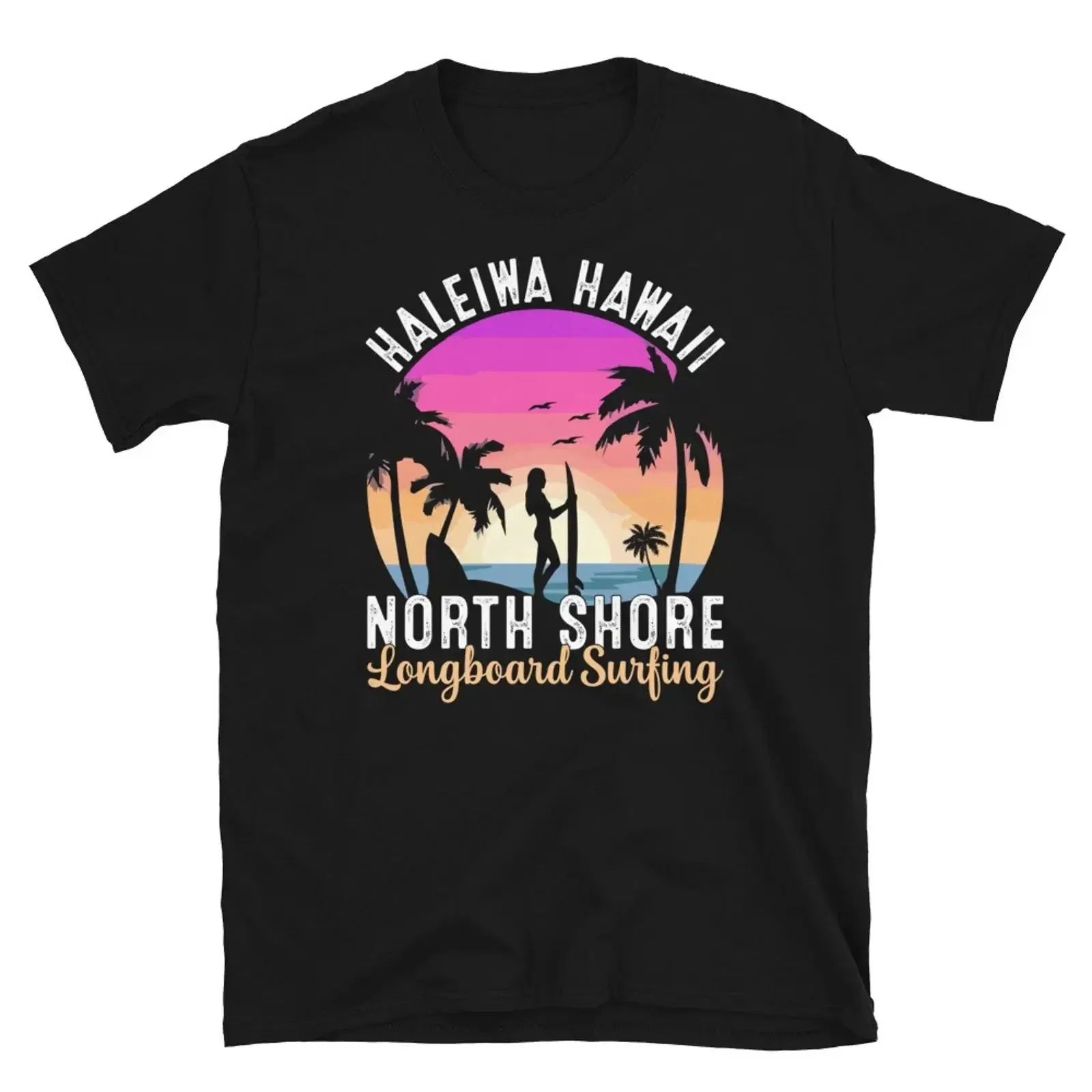 Haleiwa Hawaii North Shore Longboard Surfing  T Shirt vintage Washed Comfortable Casual fashion Stretched streetwear Soft