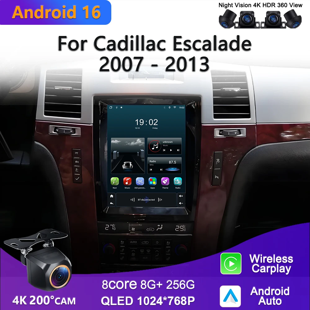 9.7 Inch Android 16 For Cadillac Escalade 2007 - 2013 Car DVD Radio Carplay Auto Multimedia Player GPS Navigation Plug and Play