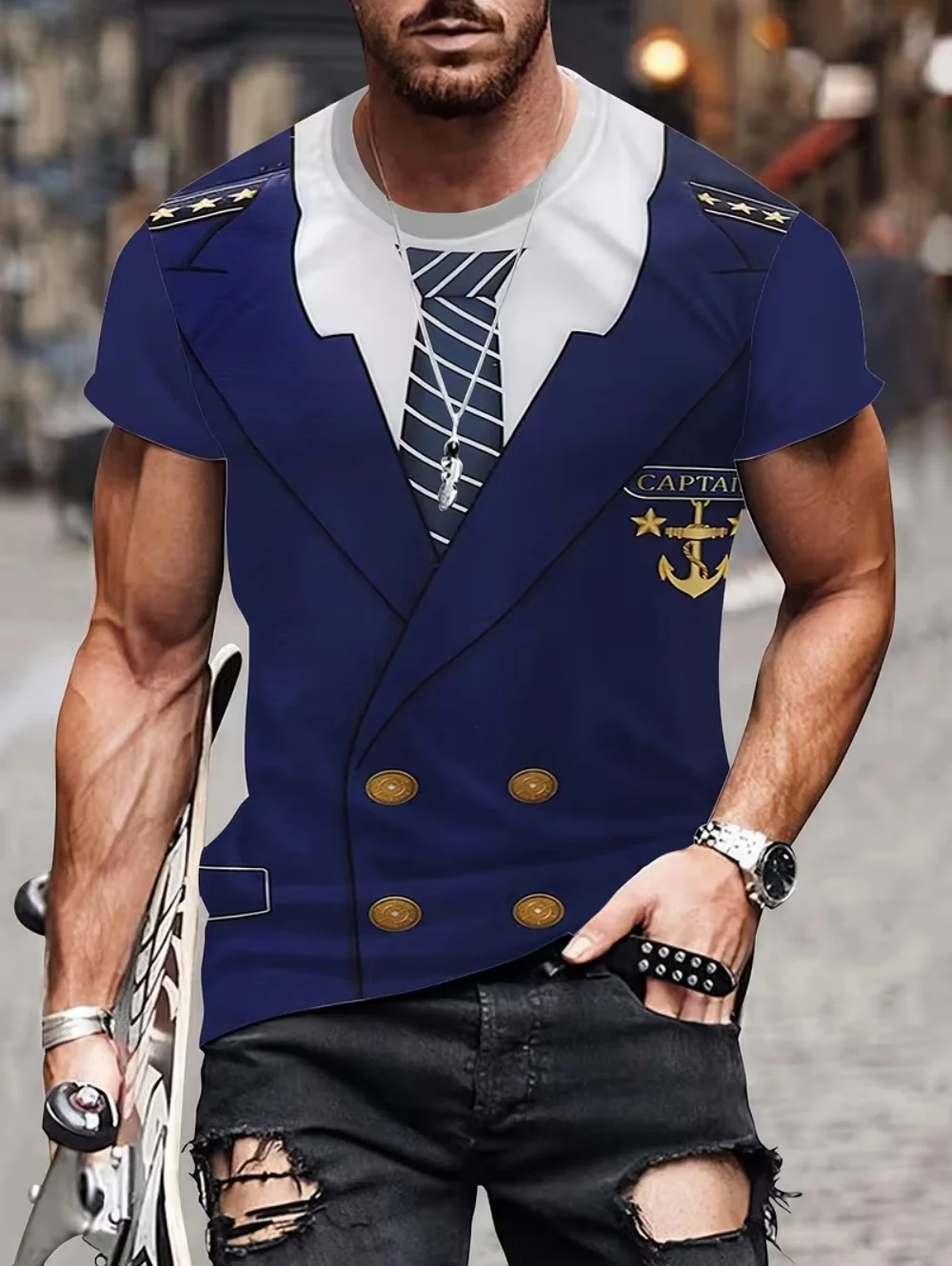 Fake Suit Pattern T-Shirt Men's Cosplay 3D Printed T-Shirts Funny Lifelike Bow Tie Fashion Street Men Oversize Short Sleeve Top