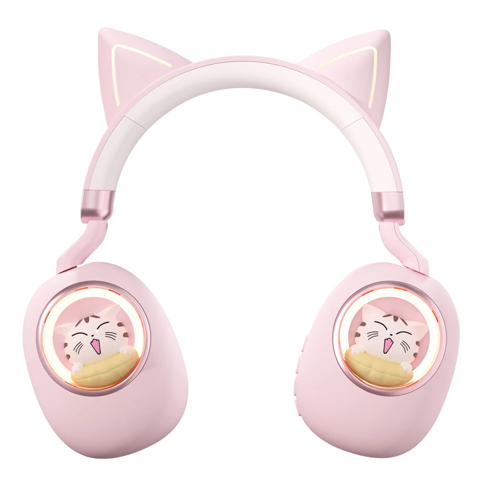 Cute Cat Ears Headphone RGB Light Bluetooth 5.3 Wireless Headset Foldable HIFI Stereo Music Earphone Children Gifts