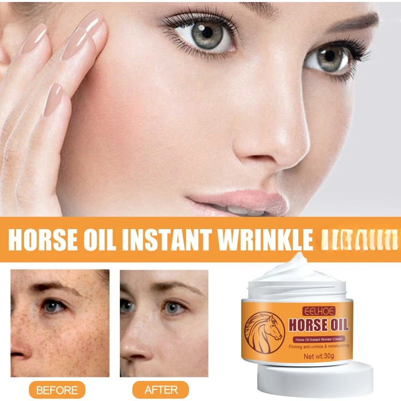 Crema antiarrugas instantánea de aceite de caballo, antienvejecimiento, reafirmante, desvanecimiento, líneas finas, manchas oscuras, ilumina la piel, elimina la melanina, cuidado facial