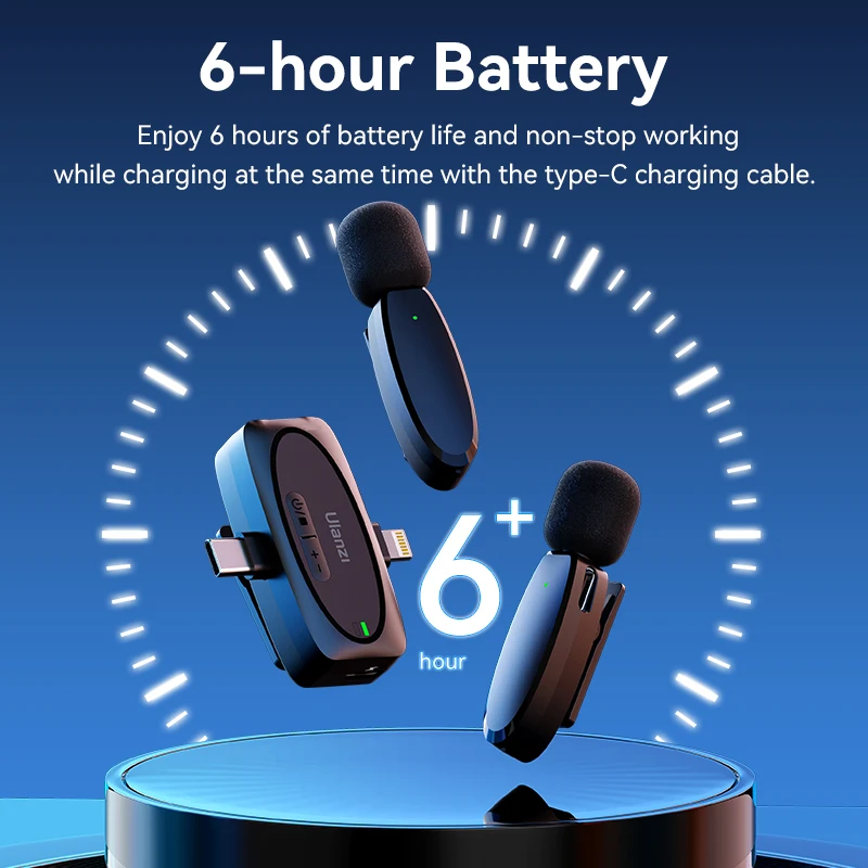 Ulanzi ไมโครโฟนลาวาเลียร์ไร้สาย3 in 1, V6 2.4G พอร์ตไลท์นิ่ง Type-C 3.5มม. สำหรับกล้องแล็ปท็อป iPhone 15 Android