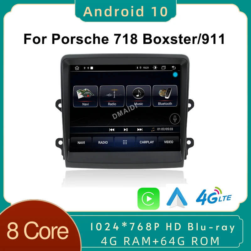 Car Radio Android 10 8 Core 64GB GPS Multimedia Player For Porsche 718 Boxster 911 2012 - 2021 Screen DSP 4G Carplay Auto Radio