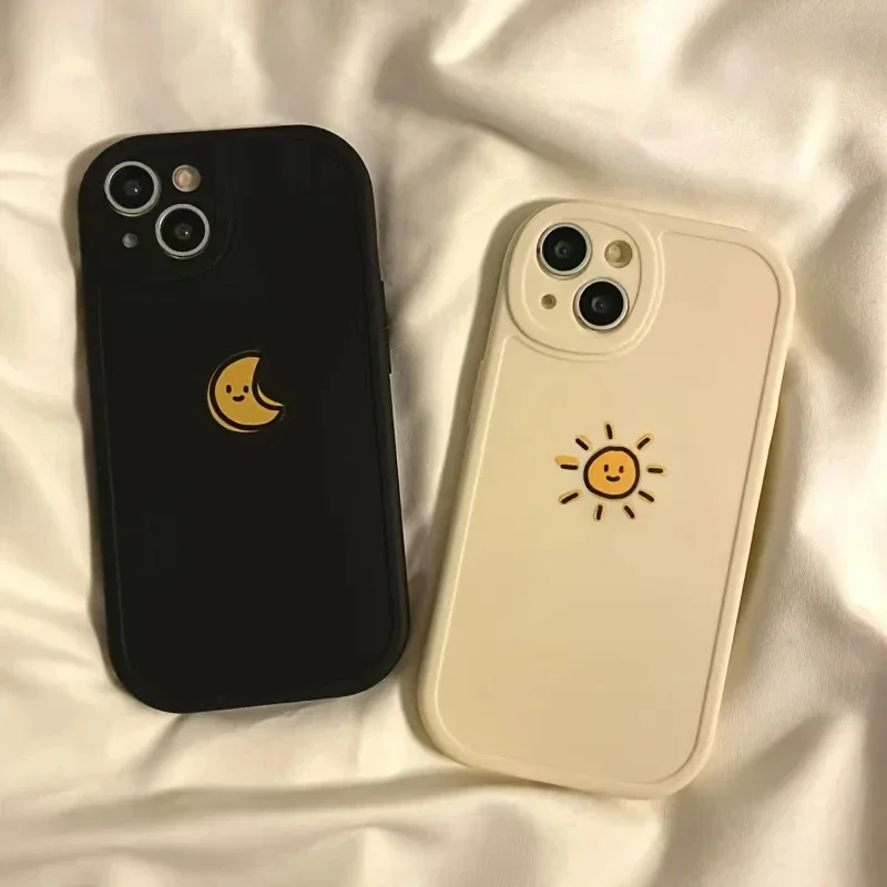 Sun and Moon Phone Case for iPhone Simple Silicone Cases Cover for iPhone 11 12 13 14 15 Plus 7  X  XS XR  15 Pro Max SE2022