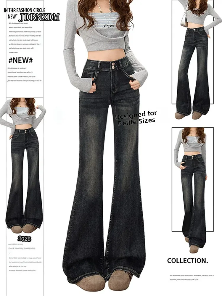 Retro Slim Fit Micro Flared Pants Women's Double Button Autumn New Style Middle School High School Students Long Pants