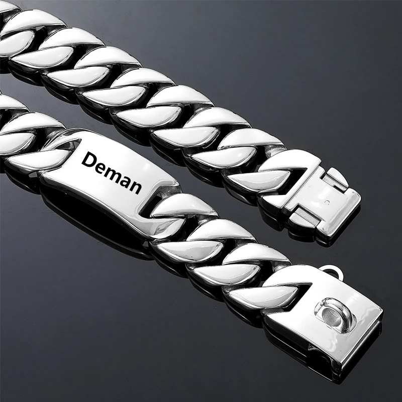 Big Dog Chain Collar Free engraving Personalized 32mm wide Stainless Steel Metal Cuban link Chew Proof Pet Collars For large dog