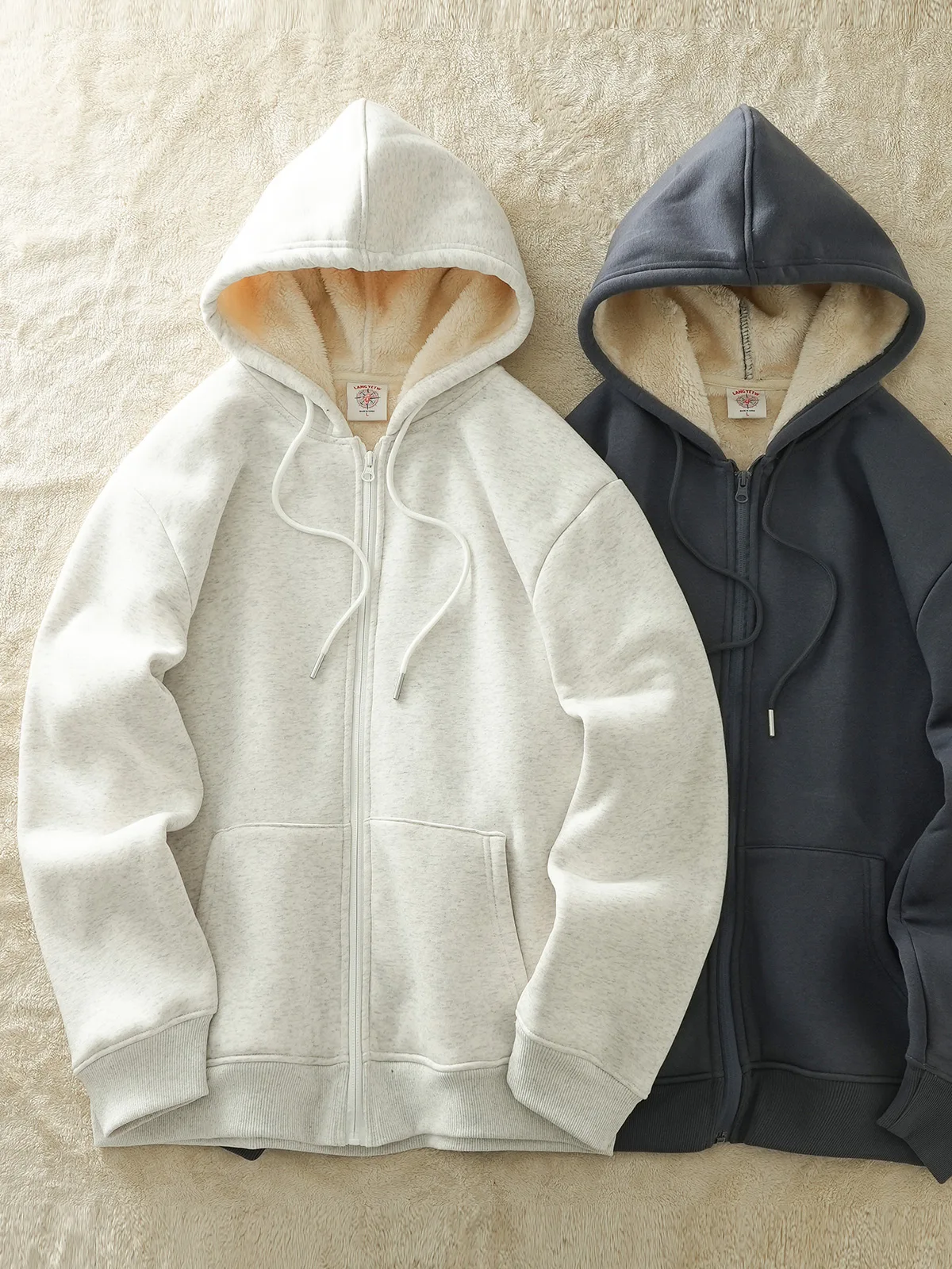 Dukeen-パッド付きメンズフリースパーカー、カジュアルコート、特大の服、無地、壊れた、ベーシックジッパー、和風、冬