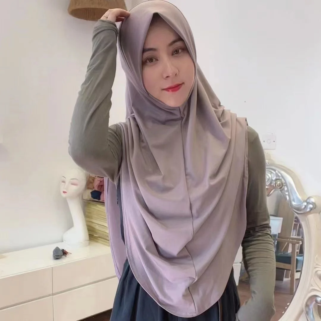 H306 Plain XXL size muslim hijab with chin part top quality amira pull on islamic scarf hot sell headscarf