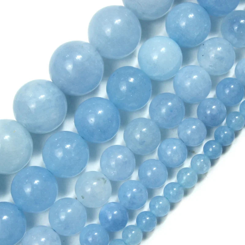 Natural Aquamarines Stone Beads Blue Round Gemstone Bead for DIY Bracelet Necklace Charms Jewelry Making Beaded Accessories image 4