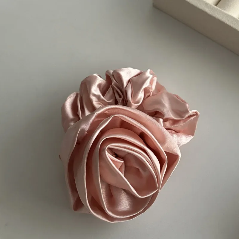 French High-Grade Satin Rose Flower Hair Rope Hair Band Ins South Korea Gentle Fairy Lady Hair Band Rubber Band