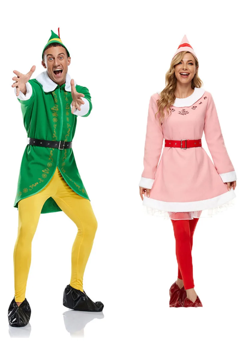 

Christmas Elf Costume Christmas Buddy Santa Claus Green Suit Hat Coat Pants Men Outfit Xmas New Year Adult Clothes Set ﻿