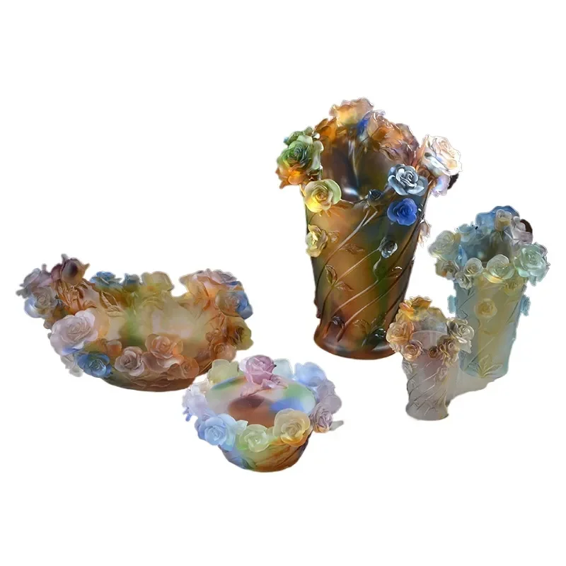 New Design Transparent Crystal Pasted Glass Vase for Wedding Table Centerpiece
