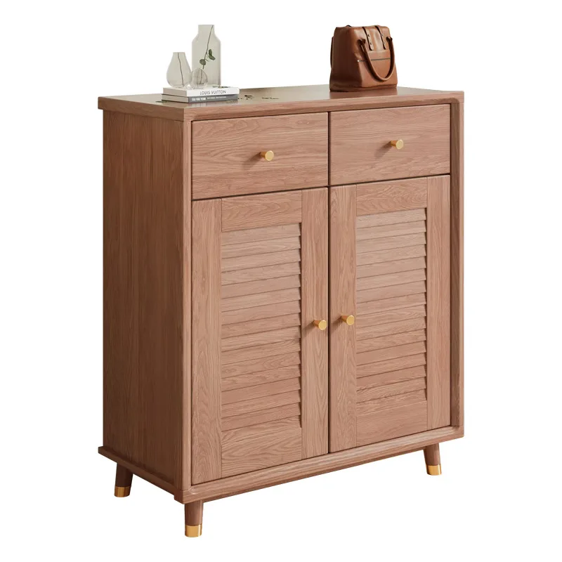 Solid wood shoe cabinet, living room decoration, storage at the door, entrance cabinet, covering curtain shoe rack