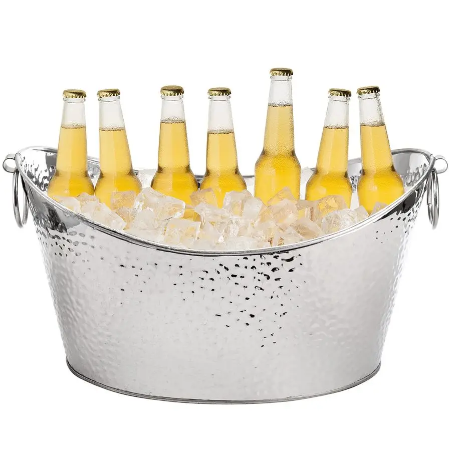 

3 Gallon 12L Stainless Steel Beverage Tub, Large Galvanized Ice Bucket with Handles, Hammered Metal Drink Bucket Drink Chiller C