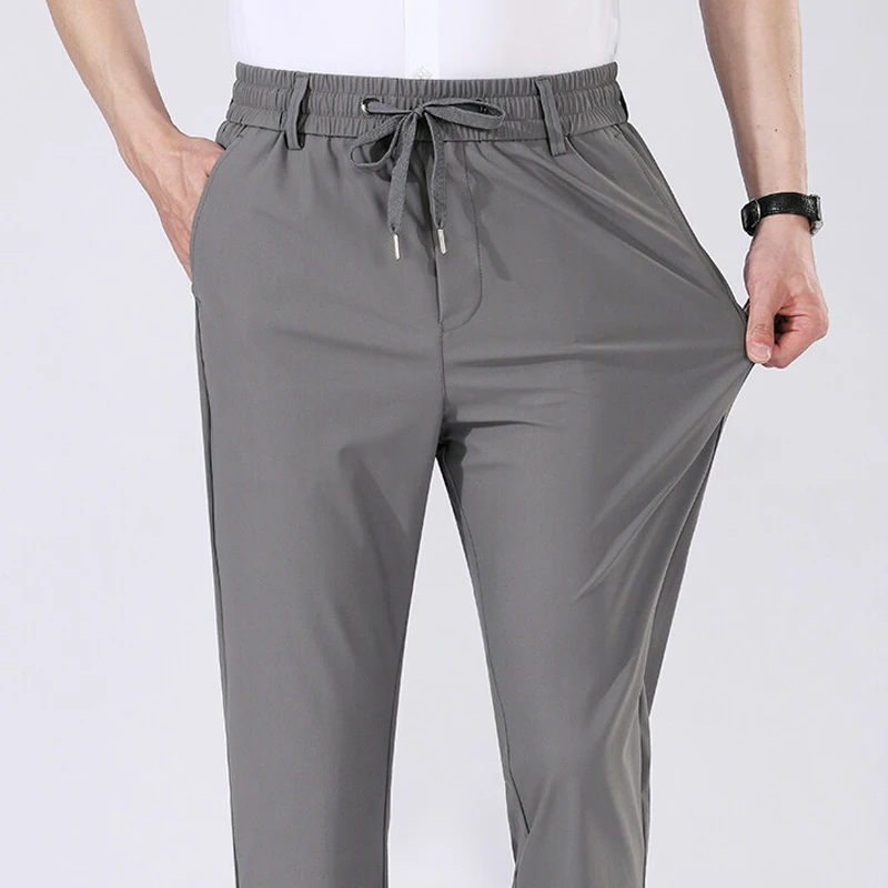 Summer Thin Men's Casual Pants Stretch Elastic Waist Pants Wrinke Free Cool Sweatpant Quick Dry Mens  Jogger Trousers