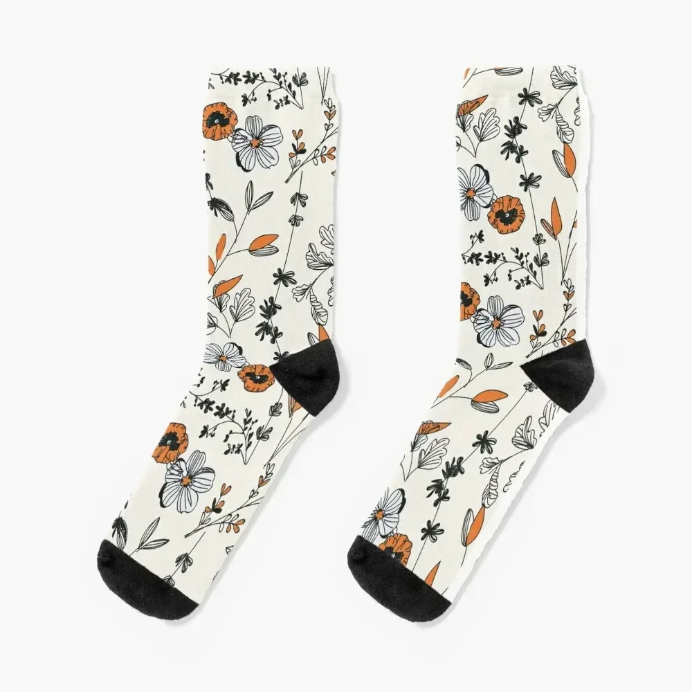 

Orange Flower Pattern Socks bright garter moving stockings Socks Men Women's