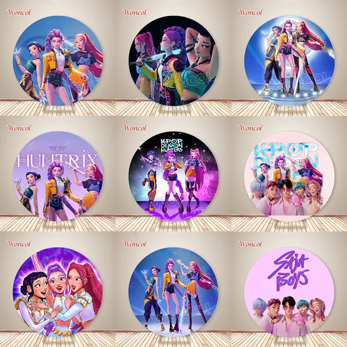 KPop Demon Hunters cubierta redonda Saja niños círculo telón de fondo niños cumpleaños Baby Shower fiesta decoración Prop