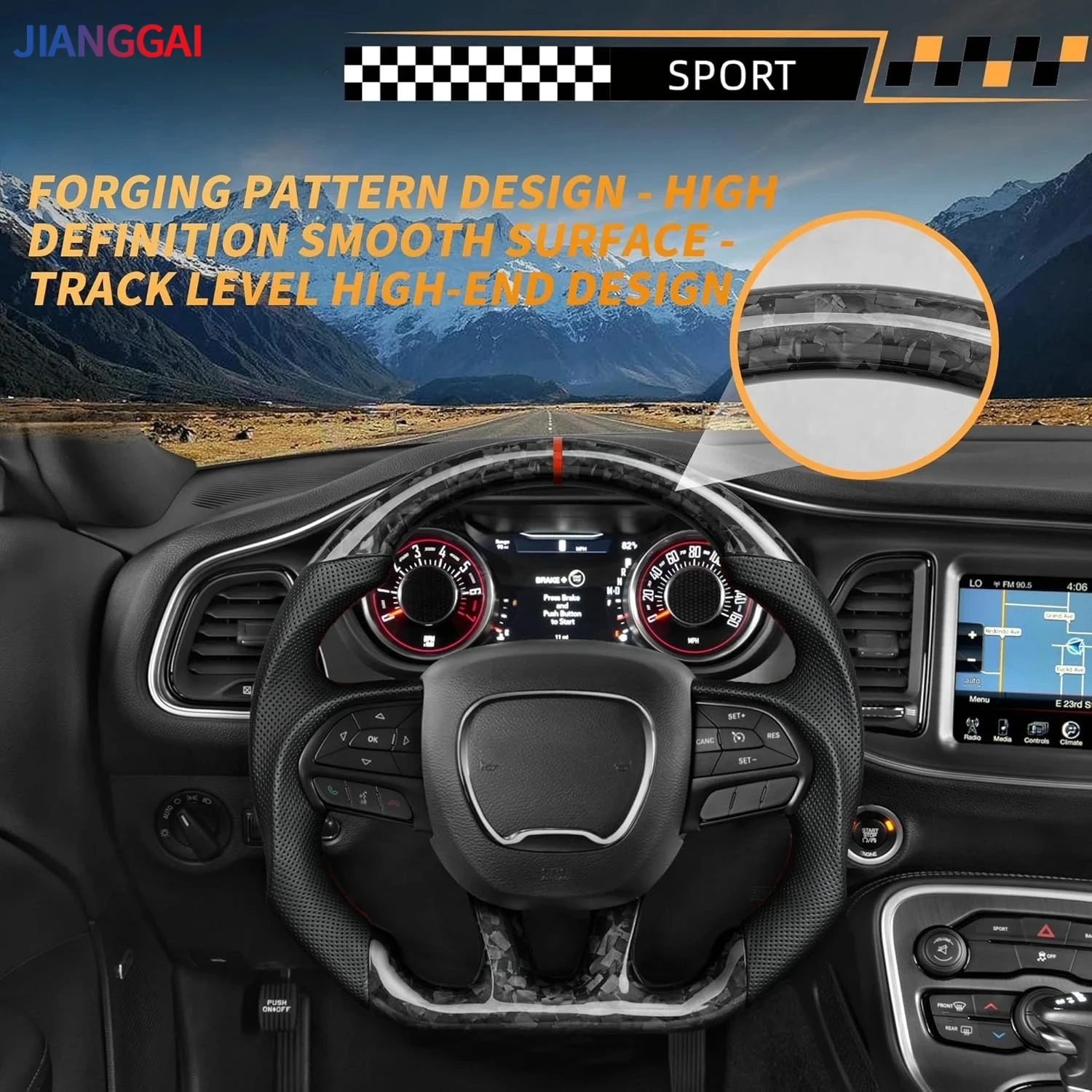 Glossy Forged Pattern Carbon Fiber Steering Wheel For Dodge Challenger 2015-2020 Red Stitch With Heated Function Car Accessories