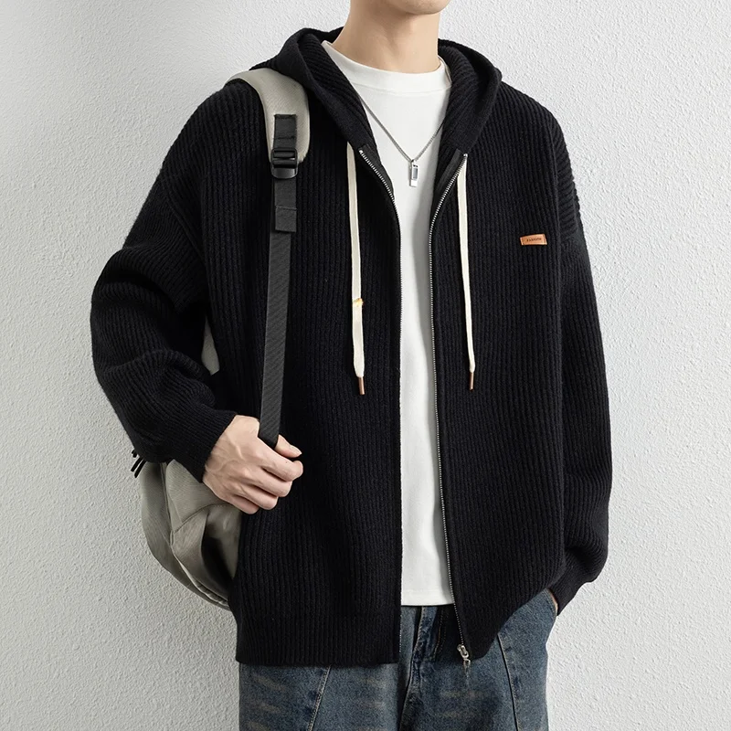 

Высококачественный вязаный кардиган с капюшоном для мужчин, повседневный свободный свитер с капюшоном, куртка на весну-осень, одежда из премиальной пряжи