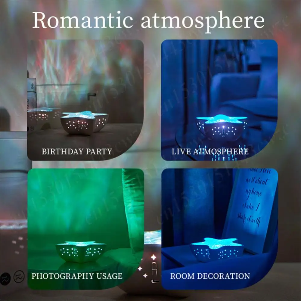 Luz de proyección romántica de estrella de mar y océano, 7 colores, modos de iluminación, ondas de agua, luces nocturnas, proyector de estrellas de mar, lámparas, decoración del hogar