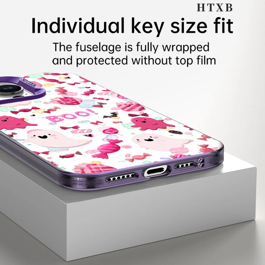 핑크색 유령이 화면을 가득 채운 아이폰 17부터 11 프로 맥스 플러스까지의 폰 케이스