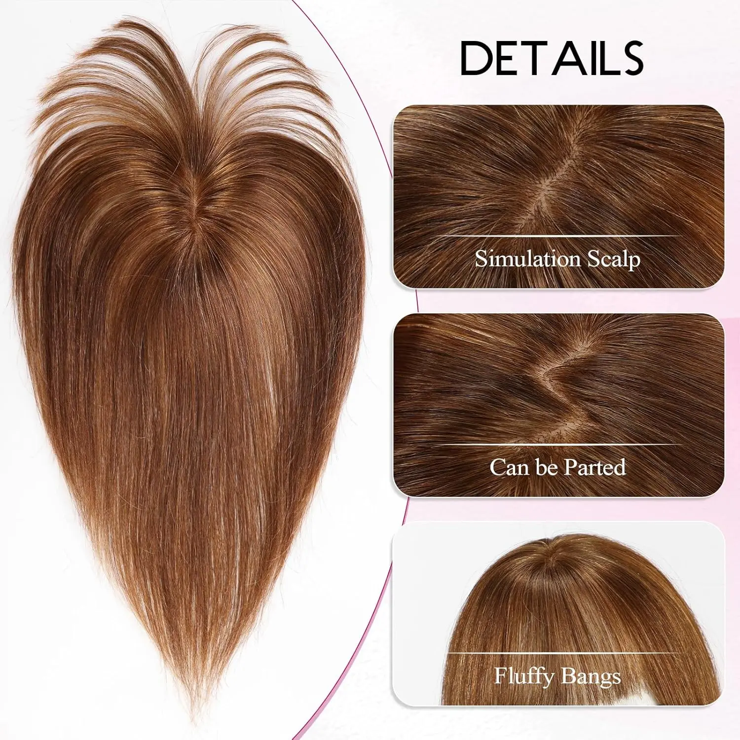100% Remy Human Hair Bangs Hair Clip with 3 Secure Clips 360°Cover Top Hair Pieces with Wispy Fringes for Women 10 Inch Auburn
