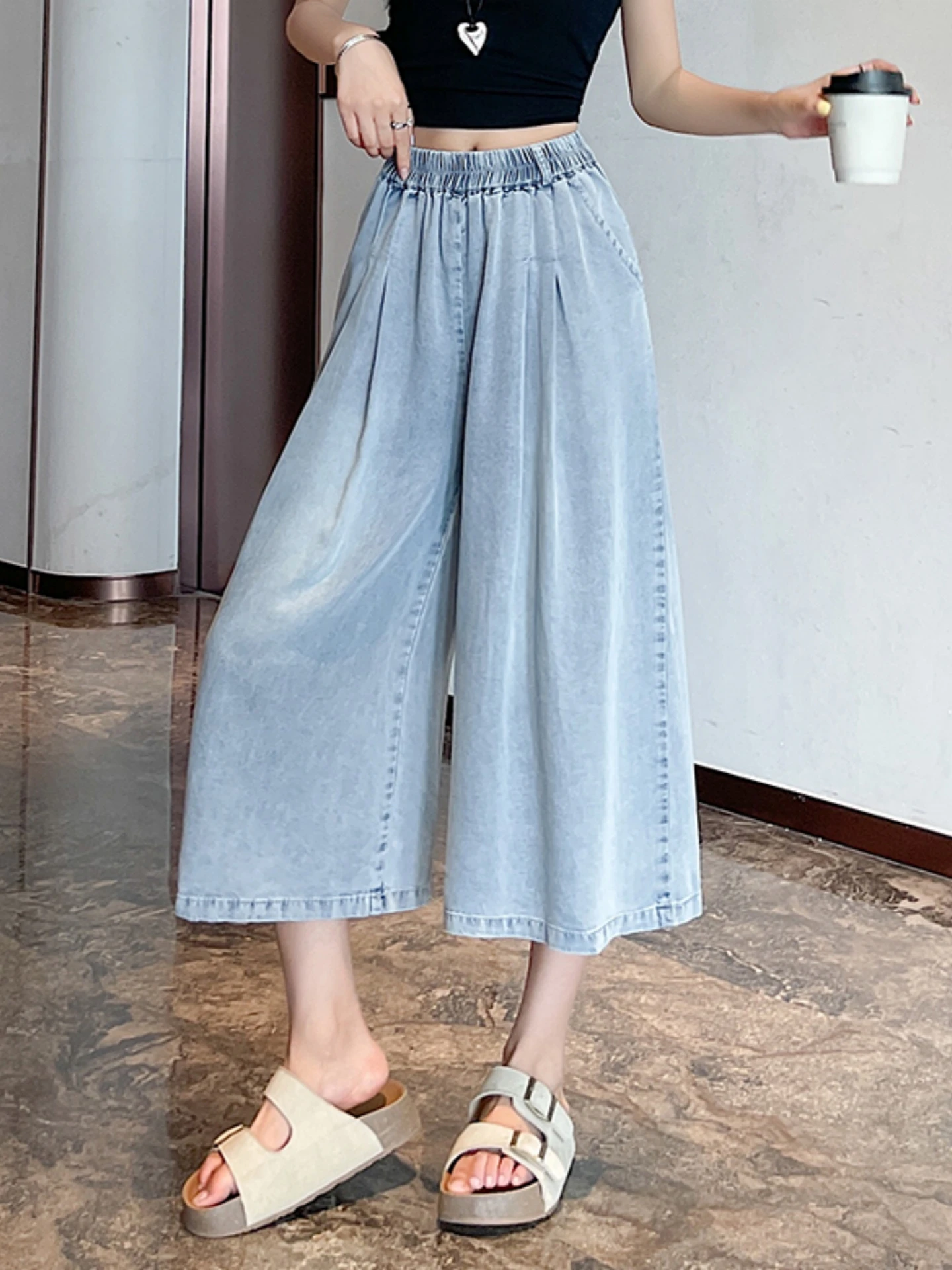 

Slimming High Waist Wide Leg Jeans Women's Summer New Style plus Size Comfortable Elastic Waist Casual Denim Pants