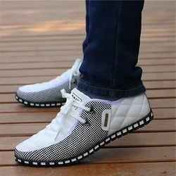 Men Leather Shoes Autumn Men's Casual Breathable Light Weight White Sneakers Driving Shoes Pointed Toe Business Men Shoes