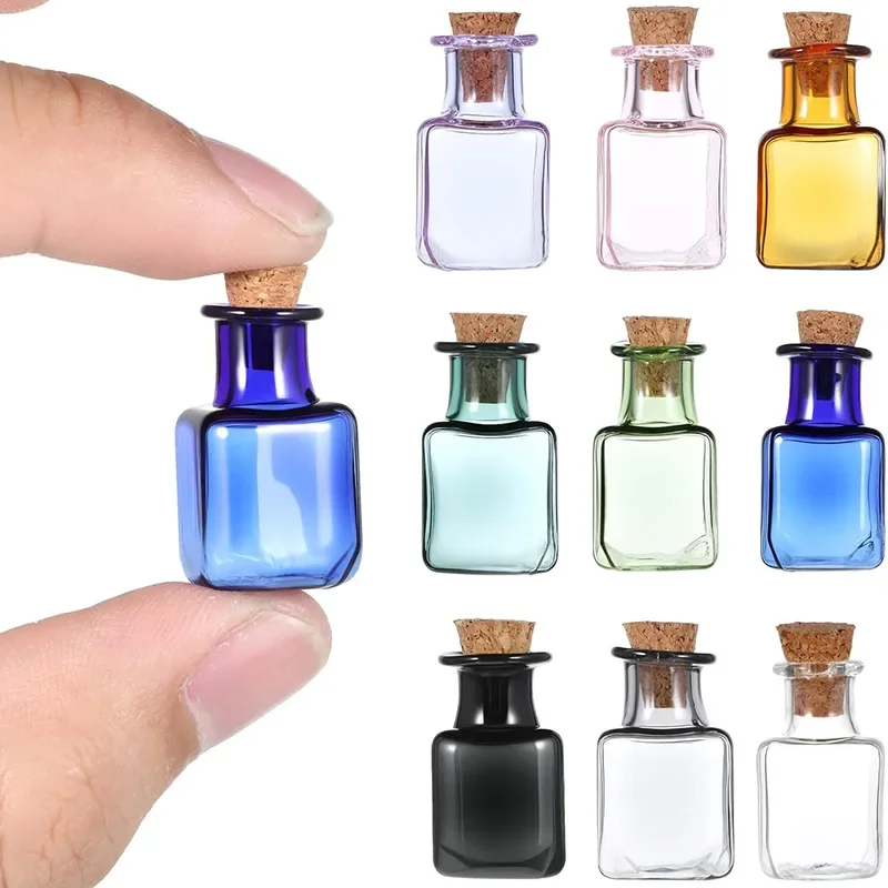50 Tiny Spell Jars Colored Mini Glass Cork Bottles Decorative Square Cute Wishing Bottles Little Glass Vials with Corks Stoppers