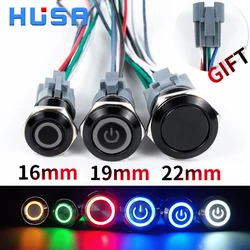 16/19/22mm Waterproof Metal Push Button Switch with socket LED Ring/Power Light Momentary Latching   5/12/24/220V black 1NO1NC