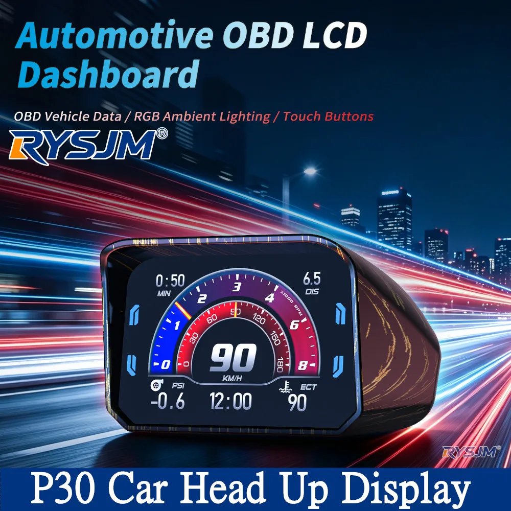 Newest OBD2 Display Gauge P30 HUD Car On-board Computer Speedometer RPM Meter Fuel Consumptionr AFR Time Temp Speeding Alarm