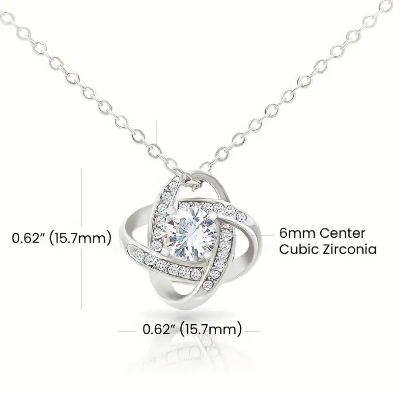 Silvery Knotted Pendant Necklace With Cubic Zirconia, Jewelry With Floral Card & Gift Box, Gift For Grandma