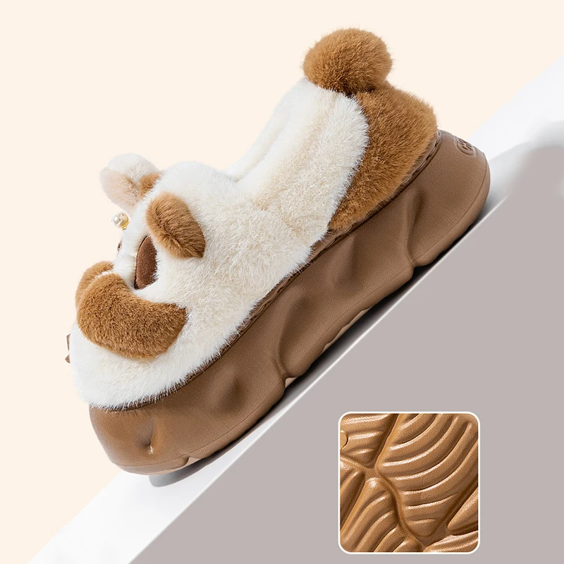 جميل رقيق الباندا النعال النساء داخلي سميكة وحيد الشتاء الدافئ أحذية قطنية امرأة مريحة عدم الانزلاق أفخم Slipeprs الإناث