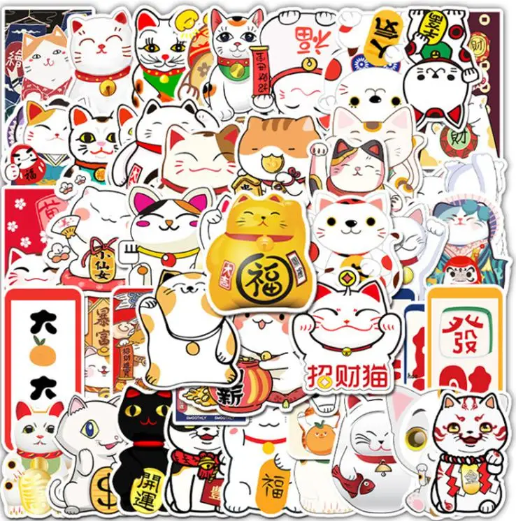 

10/30/50pcs Lucky Cat Cartoon Graffiti Stickersfunny Kawaii Cute Animal Stickers Aesthetic Art Phone Laptop Diy Decal Stickers