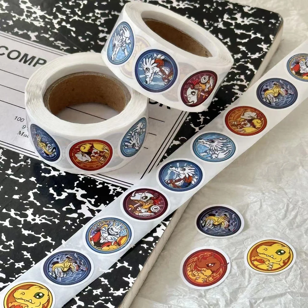 500pcs/roll Cute Anime Digimon Adventure Sealing Stickers Cartoon Decals Decoration Laptop Phone Notebook Kid Reward Sticker Toy