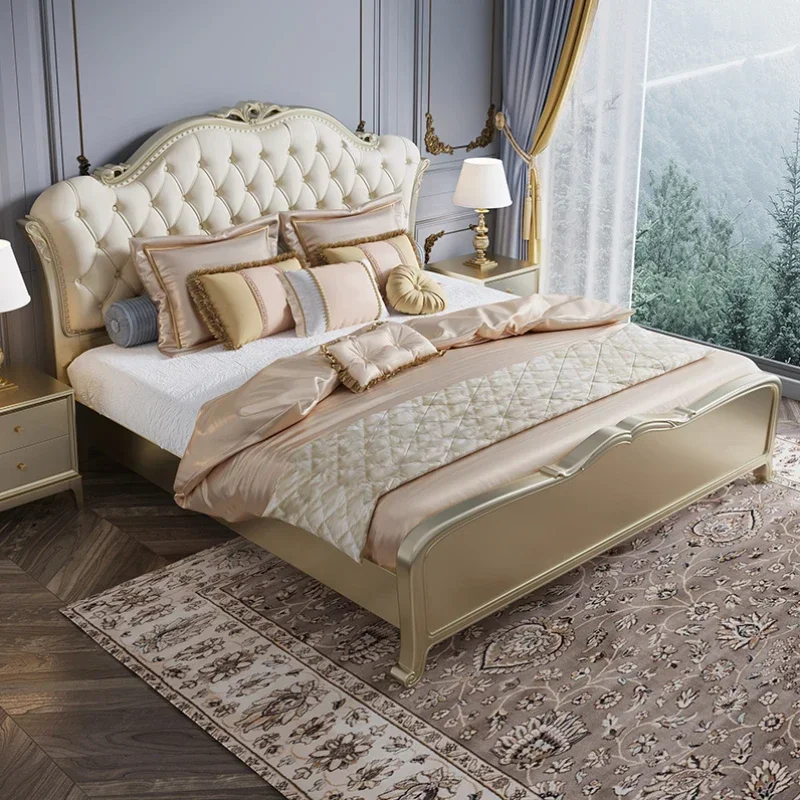 Carved European Double Bed King High End Headboard Twin Double Bed Girl Boys Sleeping Letti Matrimoniali Furniture For Bedroom