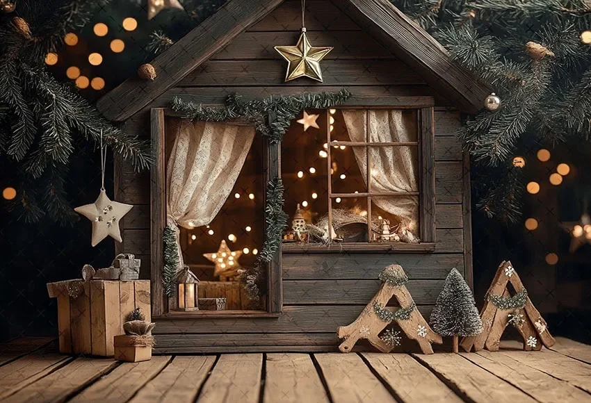 Fondo de fotografía Mehofond invierno Navidad cabina luces árbol de Navidad regalos niños retrato familiar decoración telón de fondo estudio fotográfico