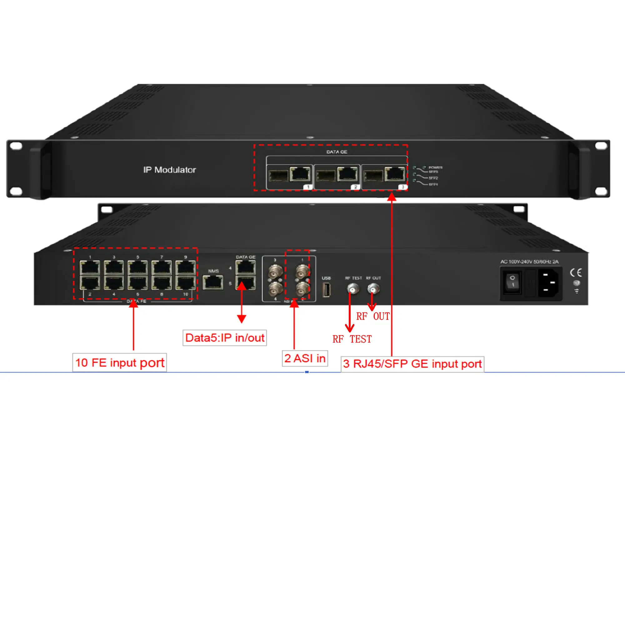 IP ASI SFP إلى RF المغير DVB-T ISDBT DVB-C 16 20 24 28 32 الناقل متعدد تشويش إذاعي DTV المغير CATV