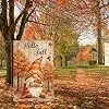 Heyfibro Hello Fall Gnome Garden Flag 12x18 Double Sided Burlap, Autumn Maple Leaves Cardinal Birds Yard Banner for Rustic F llz