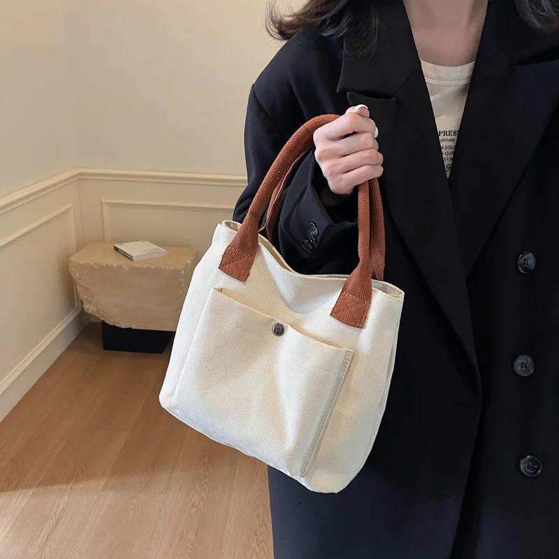 

Fashion Canvas Women Tote Bags 2025 Korean Small Lunch Bag Cotton Cloth Ladies Food Bag Picnic Travel Pouch Female Handbags Sac