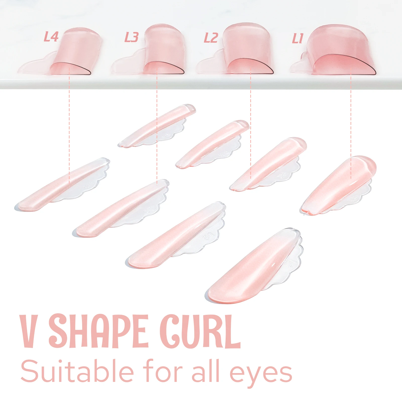Lomansa Neu 4 Paar V-Curl Klebefreie Wimpern-Lifting-Pads Wimpernstäbchen Schutzschilde 3D Wimpernformer Zubehör Make-up-Tool – Detail 2
