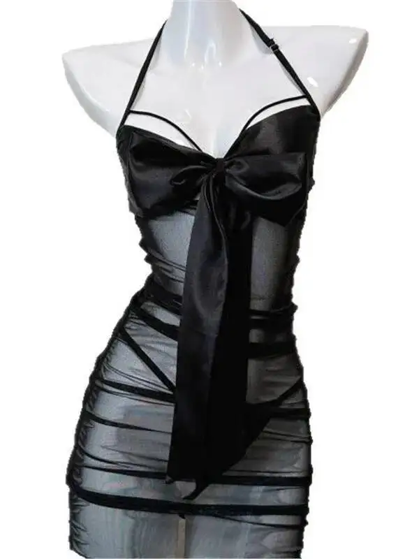 Sexy com laço ruched pura camisola puro desejo verão legal halter design cor sólida pendurado pescoço vestido de malha elegante oito