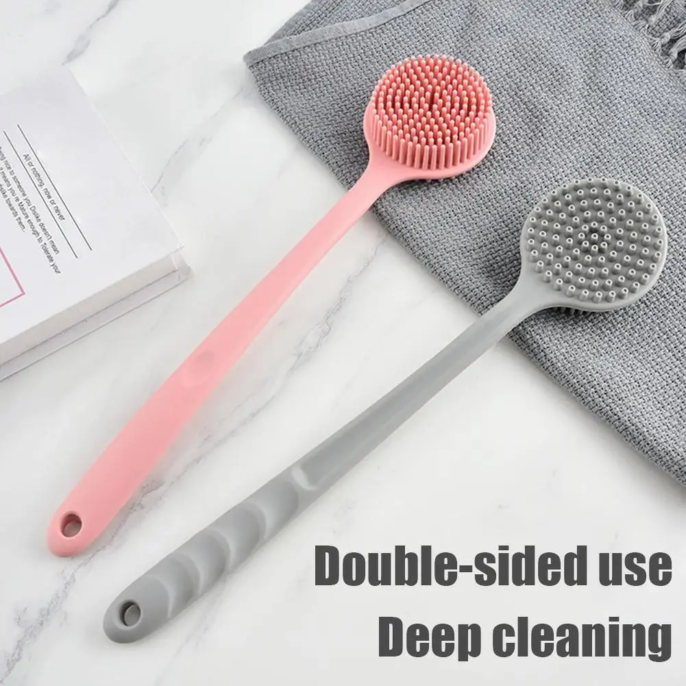 فرشاة حمام من السيليكون ذات مقبض طويل، أداة تنظيف وتقشير مزدوجة الجوانب