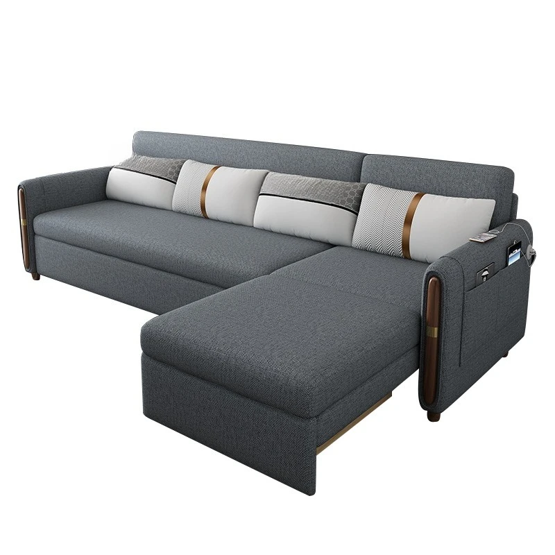 

Multifunctional fabric foldable solid wood sofa bed