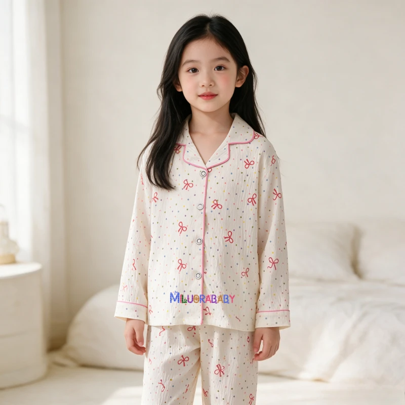 Children's Pajamas Set Tops Pants Spring Autumn Girls Two-piece Set Boys Girls Cloud Long Sleeve Cardigan Cartoon Loungewear Set