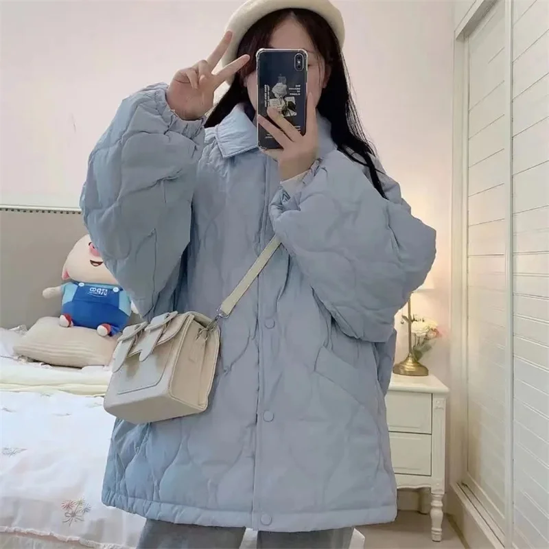 2023 Autumn/Winter Japanese Student Polo Korean Version Loose Versatile Thickened Warm Cotton Coat with Cotton Clip Casual Coat