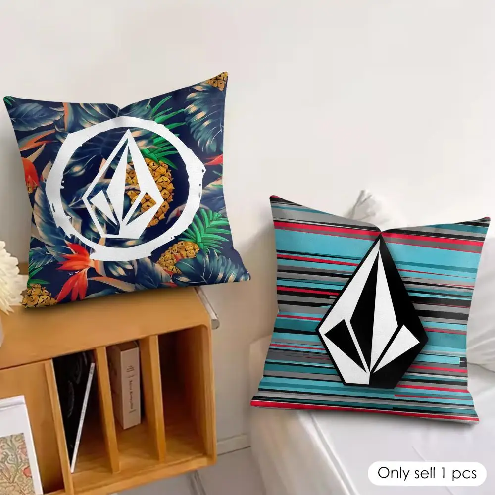 Fashion V-VolcomS LOGO Cushion Cover Silky Short Plush Invisible Zipper Dustproof Sofa Pillow Case For Home Decor