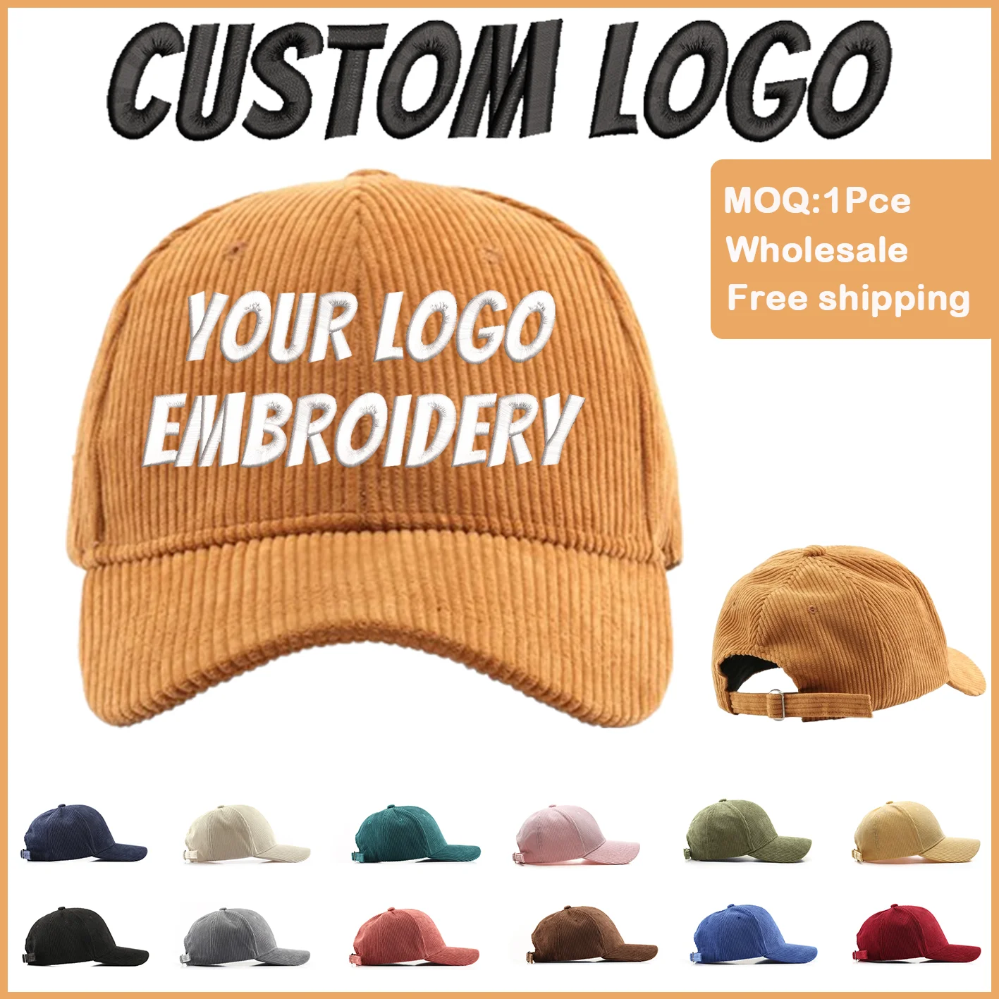 Fedoryn Custom Embroidery Baseball Caps Corduroy Solid Color Cap for Women and Men DIY LOGO Design Print Hats Unisex Wholesale