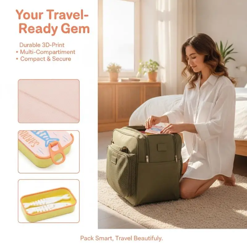 1 Stück Sardinen-Print Mini-Aufbewahrungsbox aus Blech, tragbarer Organizer für Schmuck, Ohrhörer, Pillen, Münzen, geeignet für Reisen, Handtasche, Schreibtisch – Detail 9